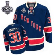 Reebok New York Rangers NO.30 Henrik Lundqvist Men's Jersey (Navy Blue Premier Third 2014 Stanley Cup)