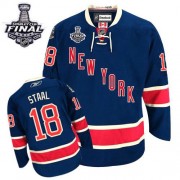 Reebok New York Rangers NO.18 Marc Staal Men's Jersey (Navy Blue Premier Third 2014 Stanley Cup)