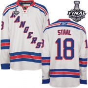 Reebok New York Rangers NO.18 Marc Staal Men's Jersey (White Authentic Away 2014 Stanley Cup)