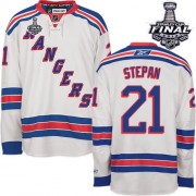 Reebok New York Rangers NO.21 Derek Stepan Men's Jersey (White Authentic Away 2014 Stanley Cup)